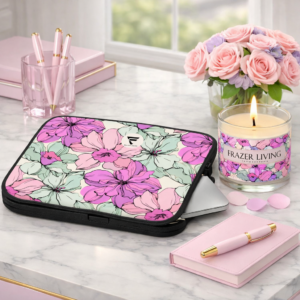 Lakeside Bloom | Laptop Sleeve | Violet Pink and Mint Florals on White | Sizes 11" or 15" | Premium Luxe
