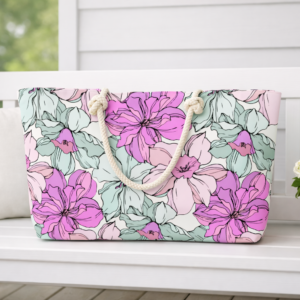 Lakeside Bloom | Oversized Weekender Bag | Fuchsia Pink and Mint Florals on White | Premium Luxe