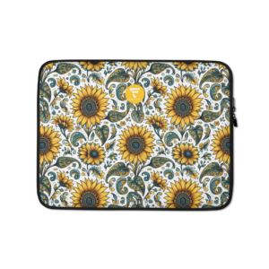 Sunflower Meadow | Laptop Sleeve | Warm Yellow , Olive and Teal Leaf on White | 13" and 15" | Premium Luxe