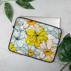 Sunlit Bloom | Laptop Sleeve | Sunny Yellow and Mint Blue Florals on White | Premium Luxe
