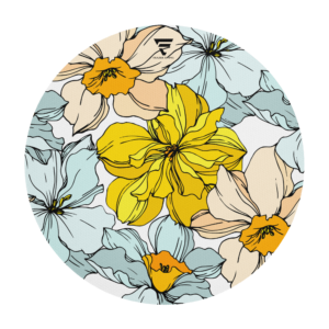 Sunlit Bloom | Round Mouse Pad | Sunny Yellow and Mint Blue Florals on White | Premium Luxe