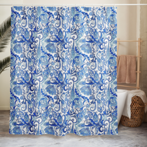Maisie Indigo Paisley | Shower Curtain | Cobalt Blue on White | Premium Luxe