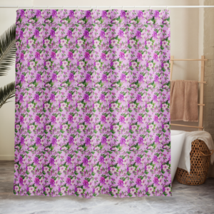 Secret Garden | Shower curtain | 71 x 74" | Fuchsia Pink Peoney Florals on Lilac Fog | Premium Luxe