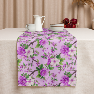 Secret Garden | Table Runner | 90" x 16" | Fuchsia Peony Florals on Lilac | Premium Luxe