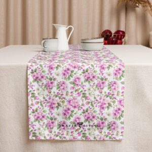 Cottage Bloom | Table runner | Pastel Pink Floral on White | 90x 16" | Premium Luxe