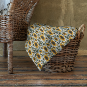 Sunflower Meadow | Throw Blanket | Warm Yellow, Olive and Teal Leaf on White | Premium Luxe | 3 Sizes | Permium Luxe