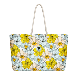 Sunlit Bloom | Oversized Weekender Bag | Sunny Yellow and Mint Blue Florals on White | Premium Luxe
