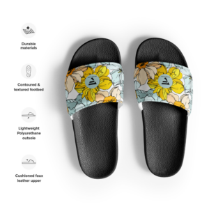 Sunlit Bloom | Women's Slide Sandles | Sunny Yellow and Mint Blue on White | Permium Luxe