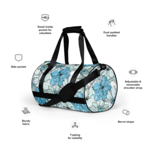 Coastal Bloom | Gym Bag | Bahama blue, mint green, black on white | Premium Luxe