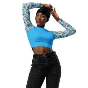 Recycled long-sleeve crop top | Bahama blue, mint green, black on white | Sizes 2XS - XL | 2XL - 6XL