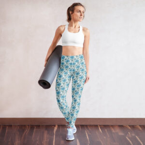 Coastal Bloom | Yoga Leggings | Bahama blue, mint green, black on white | Smaill XS - XL | Plue Size 2XL - 6XL | Premium Luxe