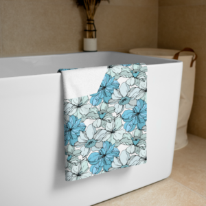 Coastal Bloom | Bath Towel | Bahama blue, mint green, black on white | 30" x 60" & 36" x 72" |