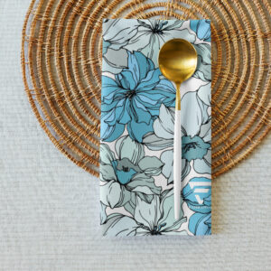 Coastal Bloom | Cloth Napkin Set | Bahama blue, mint green, black on white | 20"x 20" Premium Luxe