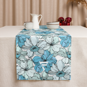 Coastal Bloom | Table Runner | Blue, Mint Greenm on WHITE Florals | Premium Luxe