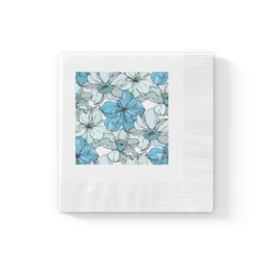 Coastal Bloom | White coined napkins | Bahama Blue, mint green, black on white | 100 & 50 qty | Premium Luxe