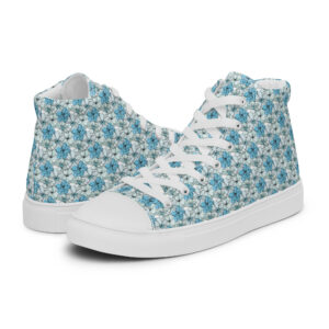 Coastal Blooms | Women’s high top canvas shoes | Bahama Blue, mint green, black on white | Premium Luxe