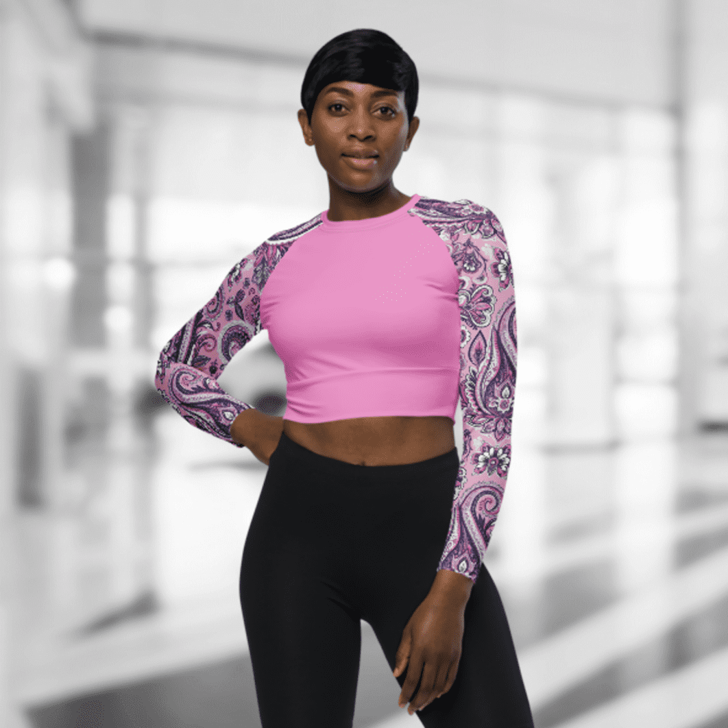 Crop Top Long Sleeves - Lt Pink and Paisley front