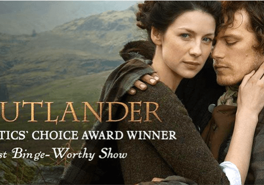 A poster from Outlander with critics choice winner text