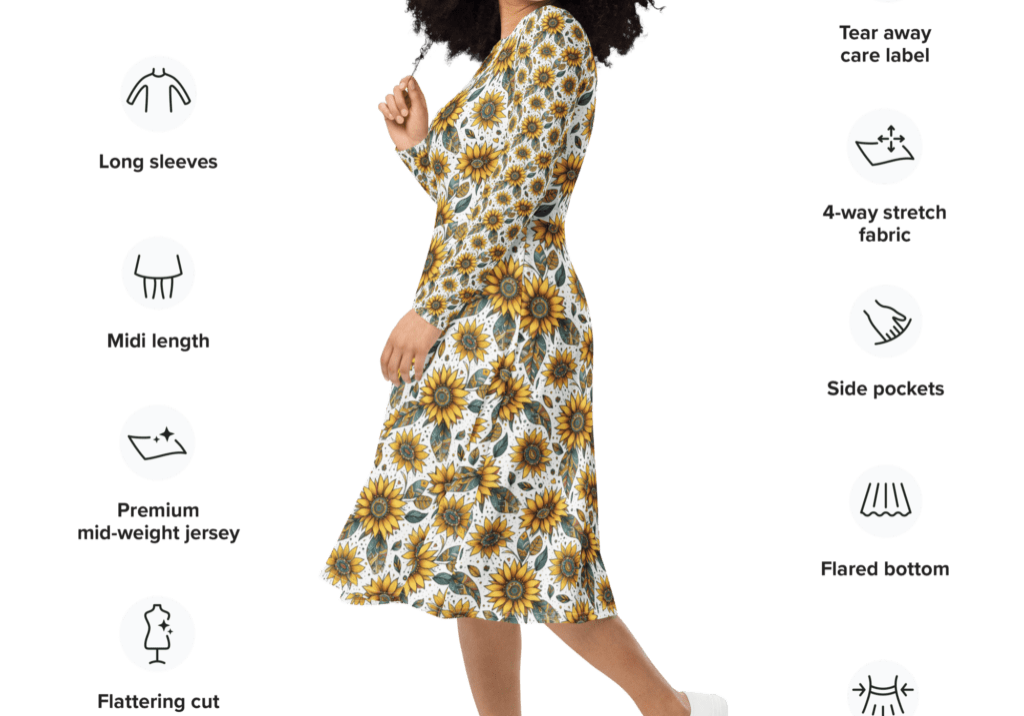 Woman wearing a floral print dress.